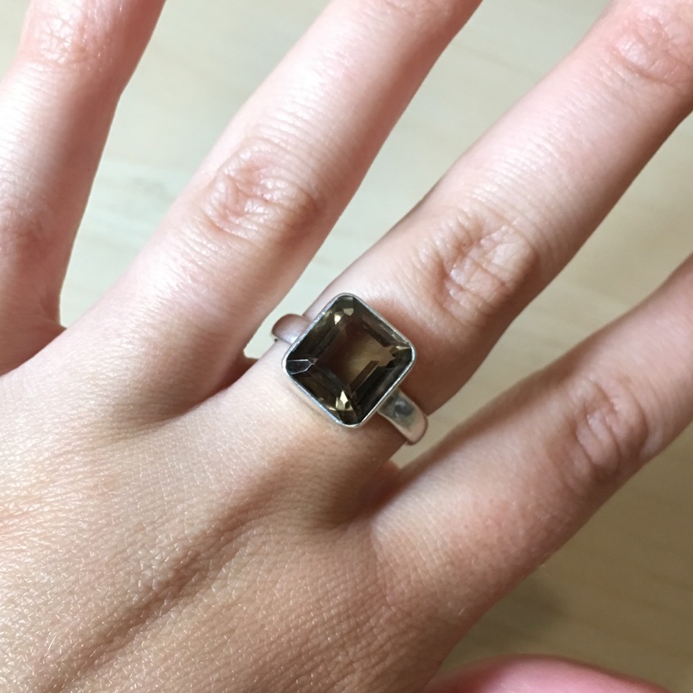 Sterling Silver Brown Stone Ring, 925, Size 7